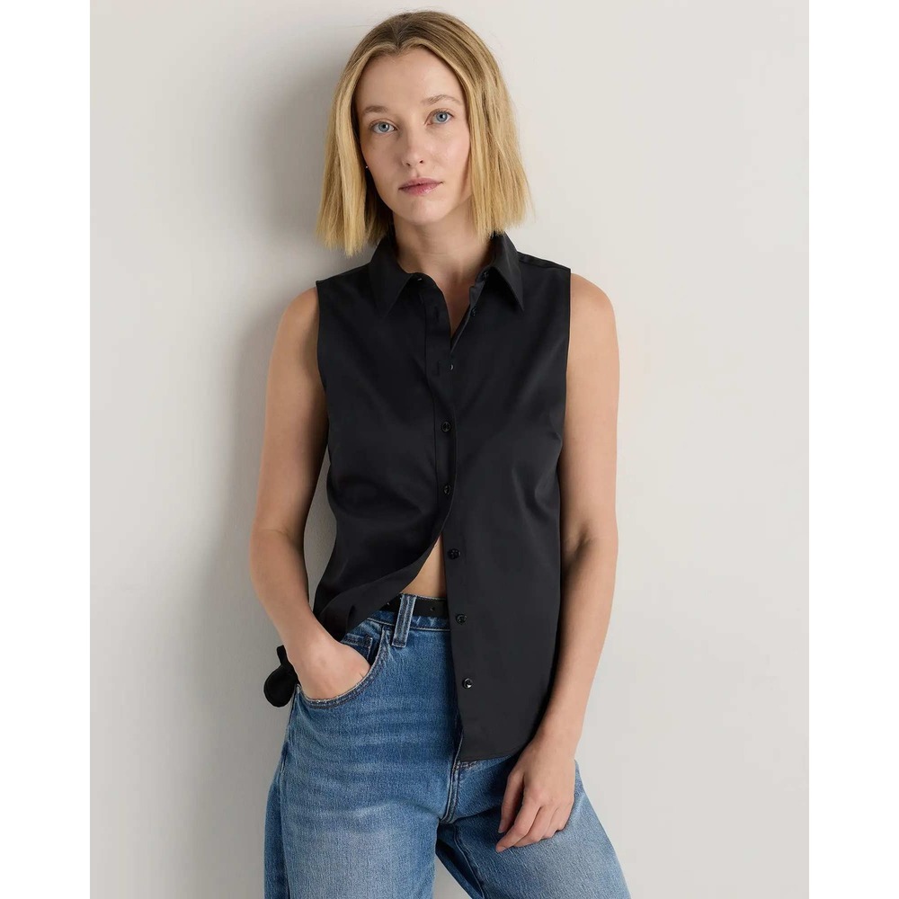 Quince Organic Cotton Stretch Tailored Sleeveless Shirt Black Medium NWT